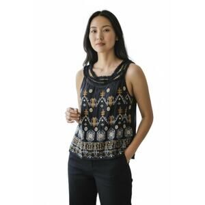 Akemi + Kin Anthropologie Boho Embroidered Sleeveless Tunic Top Size Small